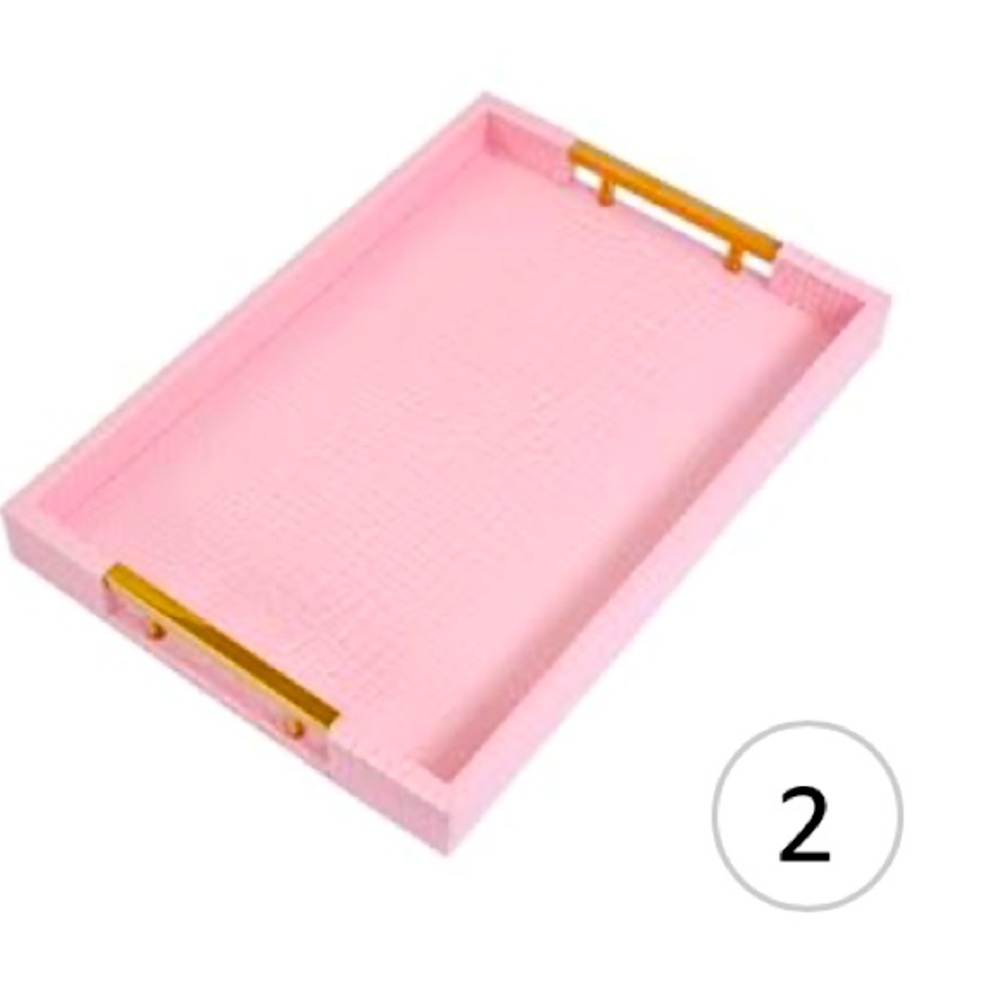 2 modern elegant leather serving trays (pink)